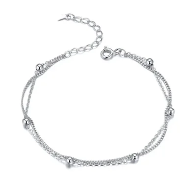 Elegant Silver Double-Layer Beaded Bracelet