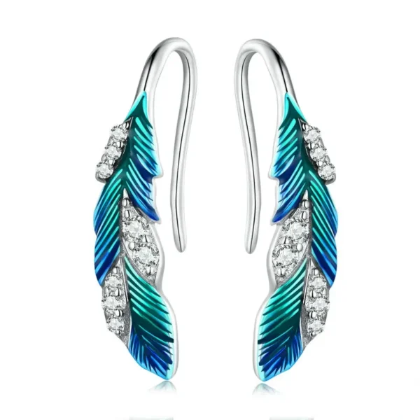 Elegant Silver Blue Feather Earrings