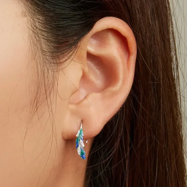 Elegant Silver Blue Feather Earrings