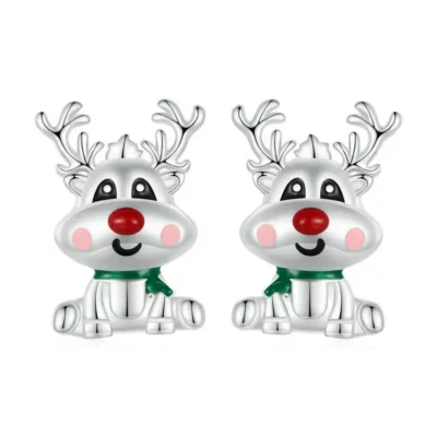Festive Silver Reindeer Stud Earrings