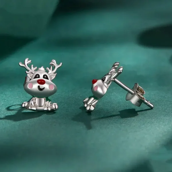 Festive Silver Reindeer Stud Earrings