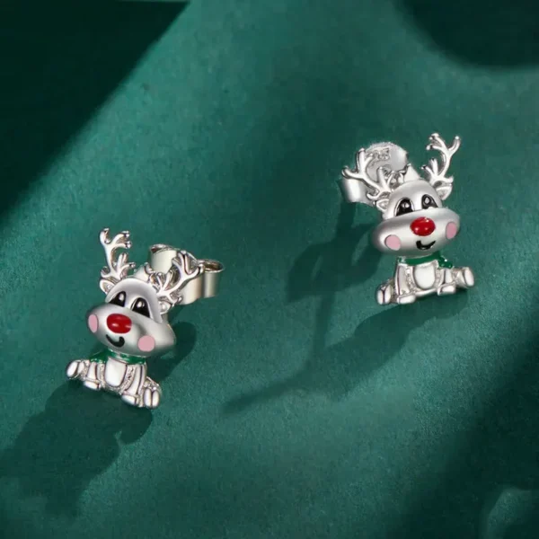 Festive Silver Reindeer Stud Earrings