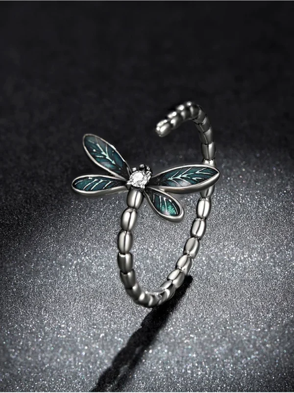 Vintage Dragonfly Silver Adjustable Ring