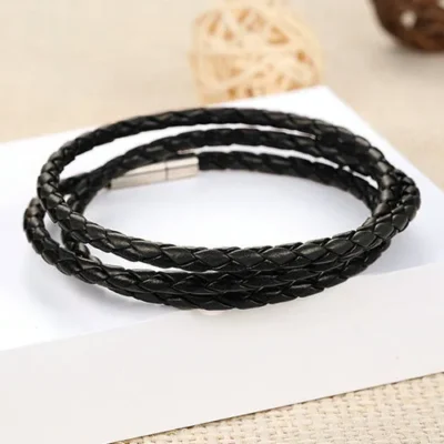 Trendy Unisex PU Leather Braided Wrap Bracelet with Magnetic Buckle