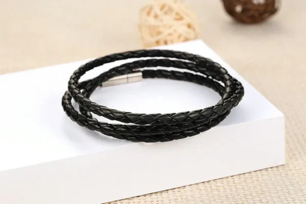 Trendy Unisex PU Leather Braided Wrap Bracelet with Magnetic Buckle