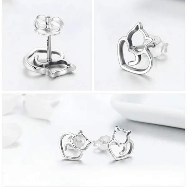 Charming Silver Cat Outline Stud Earrings