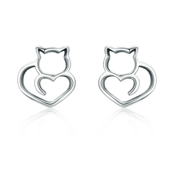 Charming Silver Cat Outline Stud Earrings