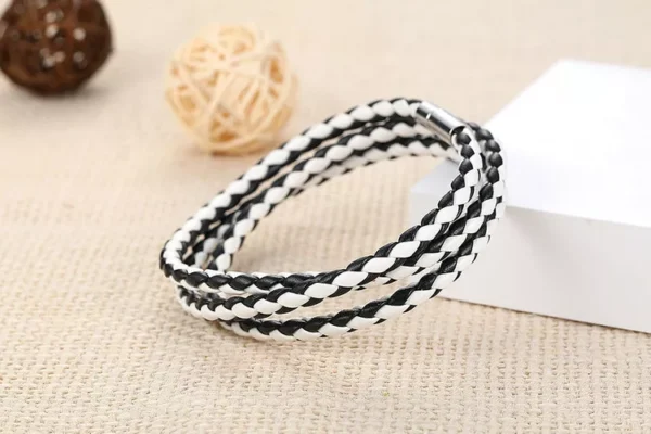 Trendy Unisex PU Leather Braided Wrap Bracelet with Magnetic Buckle