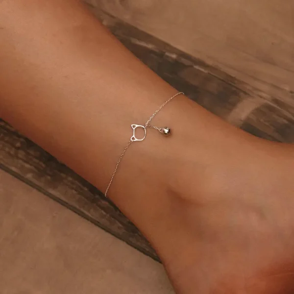 Silver Bell and Cat Anklet